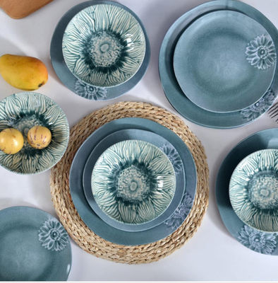 Niebiesko-zielony kemping melamin zestaw obiadowy dla wnętrza i zewnątrz