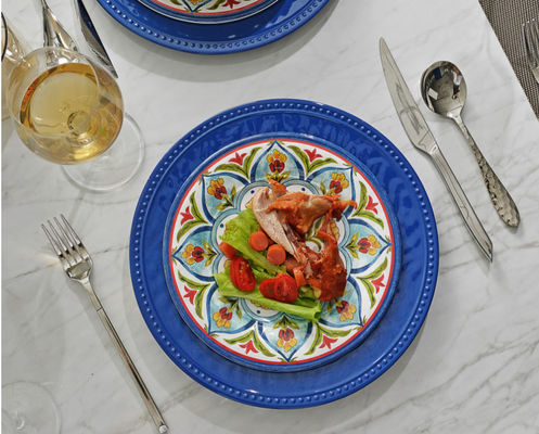 Zestawy naczyń obiadowych z melaminy, 12-częściowy zestaw naczyń dla 4 osób, zestawy talerzy i misek Zastawa stołowa na zewnątrz, można myć w zmywarce, nie zawiera BPA (Re